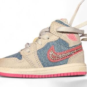 Jordan 1 Mid SE "Cobalt Bliss/Pink Glow/White" Toddler Girls' Shoe